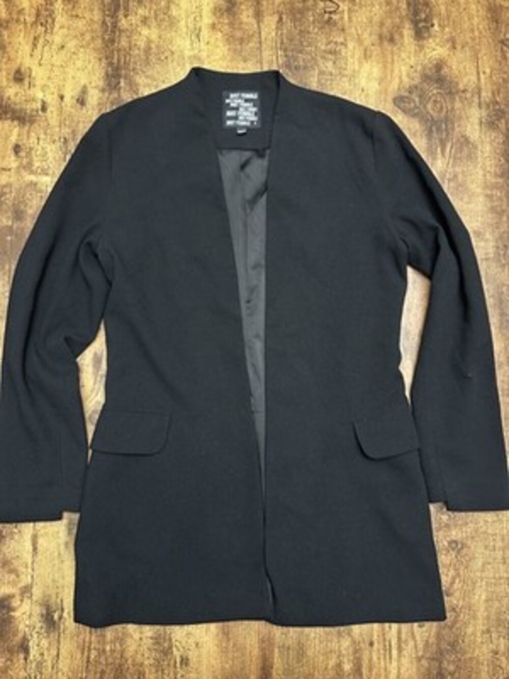JUST FEMALE Black Open Front Minimalist Blazer Jacket